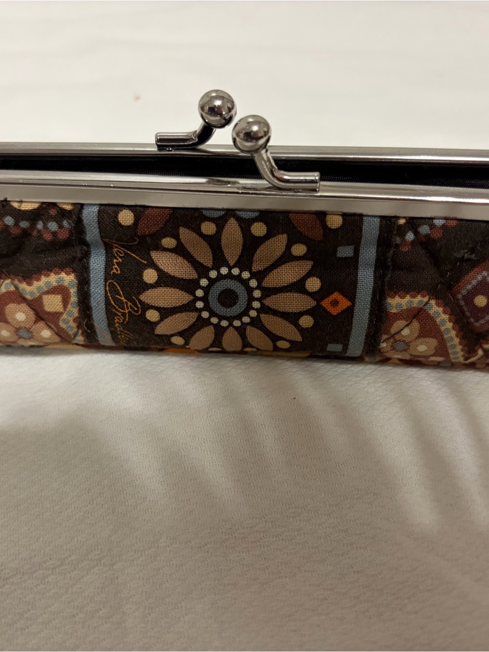 Vera Bradley Brown, Blue & Cream Quilted Floral Kiss-Lock Clutch vintage